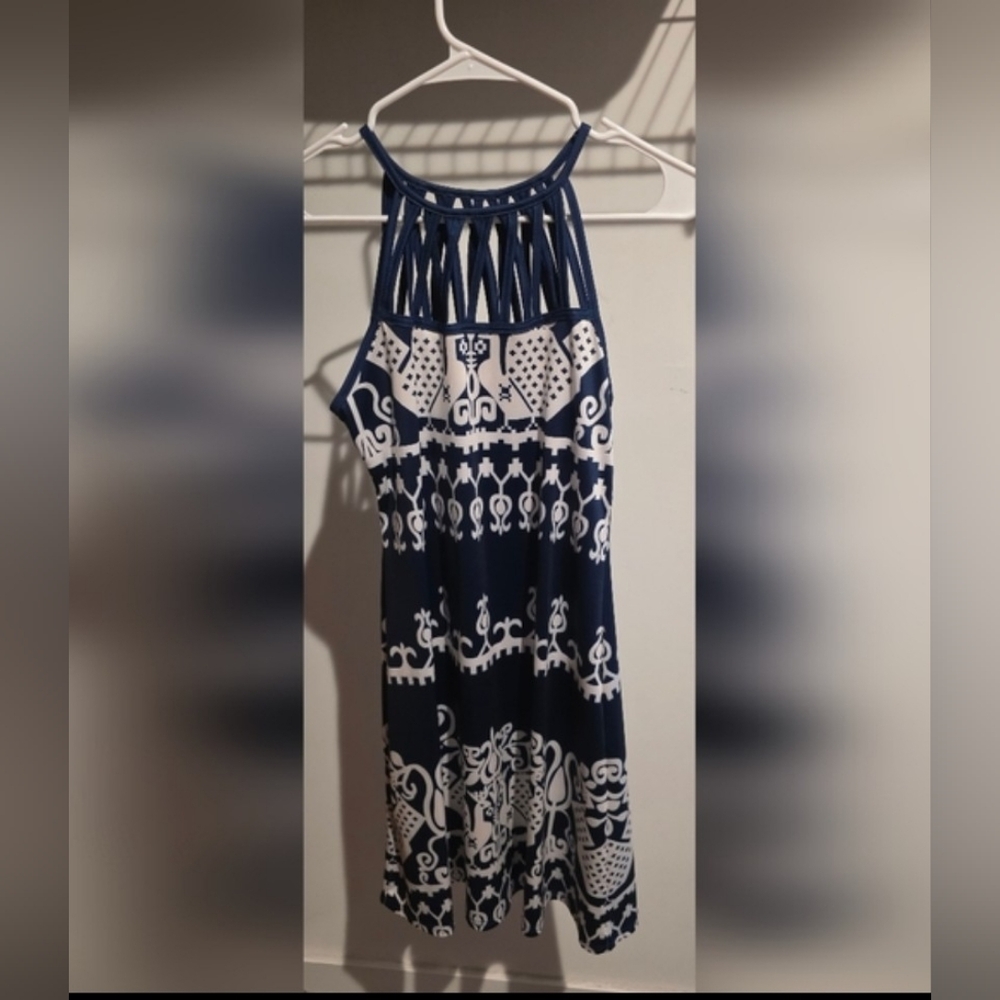 NWOT - SHEIN Navy and White Patterned Dress - Picture 4 of 4